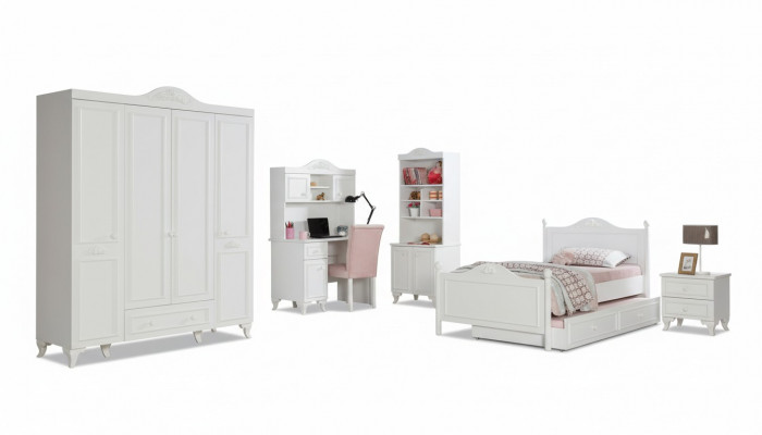 Kannerzëmmer Holz Jugendzëmmer Bett Nuetsdësch Modern Design Miwwelen Nei 2-tlg.