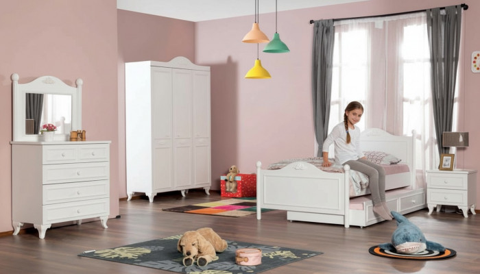 Teenager-Schlofzëmmer Landhausstil Hotel Gäschtzëmmer Miwwelen Komplett Set 5 Stéck.