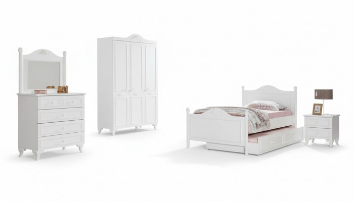 Teenager-Schlofzëmmer Landhausstil Hotel Gäschtzëmmer Miwwelen Komplett Set 5 Stéck.
