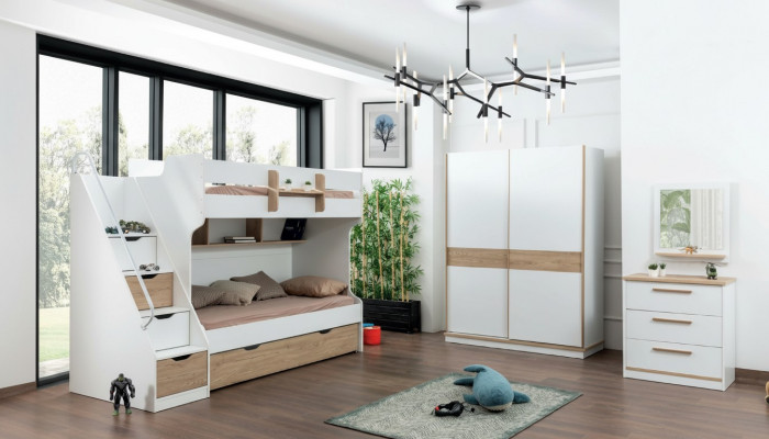 Design Kleederschaf Schiebetüren Schaf Schlofzëmmer Schief Wäiss Braun Holz