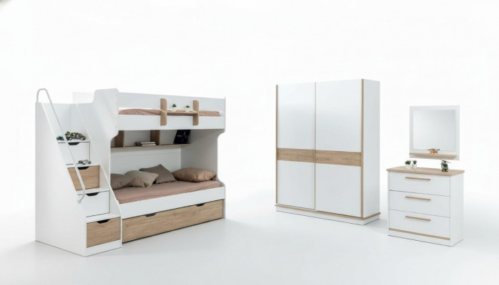 Design Kleederschaf Schiebetüren Schaf Schlofzëmmer Schief Wäiss Braun Holz