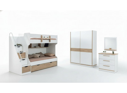 Design Kleederschaf Schiebetüren Schaf Schlofzëmmer Schief Wäiss Braun Holz