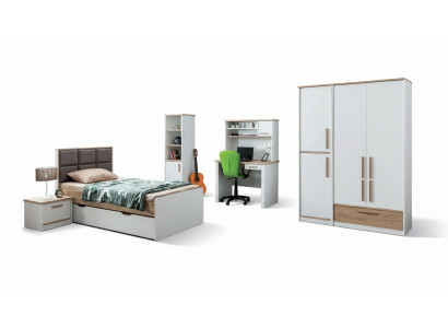 Modern Jugendzëmmer Set Bett Nattdësch Bicherregal Dësch Schlofzëmmer 5tlg.