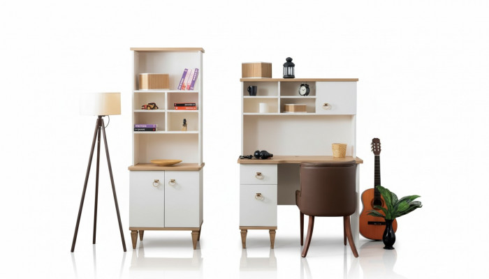 Bürosset Schreifdësch Beige Bicherregal Schreifdëscher Sekretär Design 2 Stéck Nei