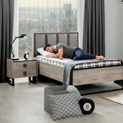 Loft Design Better Schlofkummer Bett Holz mat Polster Kappdeel Bettgestell Neien
