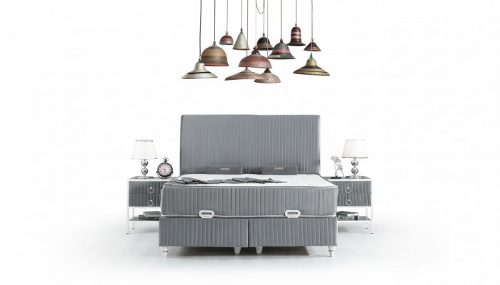 Schlofkummer Set Gro Metall Bett Boxspring Design 2x Nuetsdëscher Nei 3tlg.