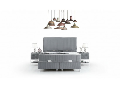 Schlofkummer Set Gro Metall Bett Boxspring Design 2x Nuetsdëscher Nei 3tlg.