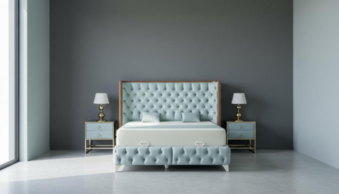 Schlofzëmmer Set Wäiss Metallbett Chesterfield Luxus Stil 2x Nuetsdëscher 3tlg.