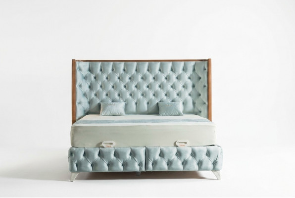 Schlofzëmmer Set Wäiss Metallbett Chesterfield Luxus Stil 2x Nuetsdëscher 3tlg.
