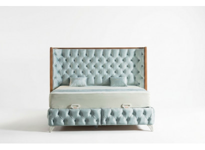 Schlofzëmmer Set Wäiss Metallbett Chesterfield Luxus Stil 2x Nuetsdëscher 3tlg.