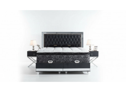 Schlofkummer Set Schwarz Metallbett 2x Nuetsdëscher Luxus Nei 3 Stéck.