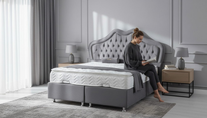 Bett Gro Duebelbett Boxspring Better Stil Stoff Chesterfield 160x200