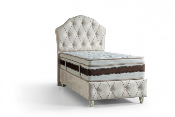 Bett wäiss Eenzelbett Schlofkummer Boxspringbett Chesterfield Stil Better