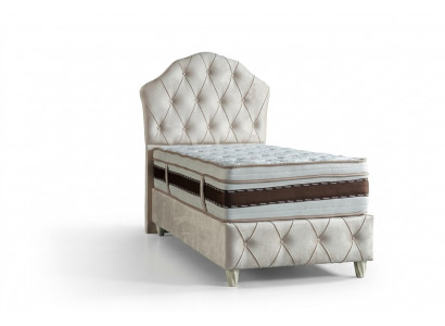 Bett wäiss Eenzelbett Schlofkummer Boxspringbett Chesterfield Stil Better