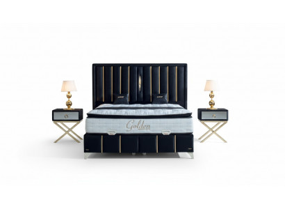 Luxus-Schlofkummer Samt Metallbett Duebelbett 2x Nuetsdësch Better Miwwelen 3 Stécker.