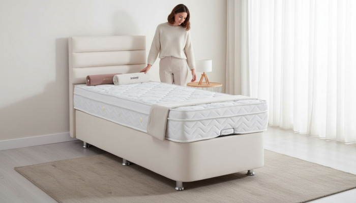 Bett beige Eenzelbett Metall Modern Schlofzëmmer Better Miwwelen 120x200