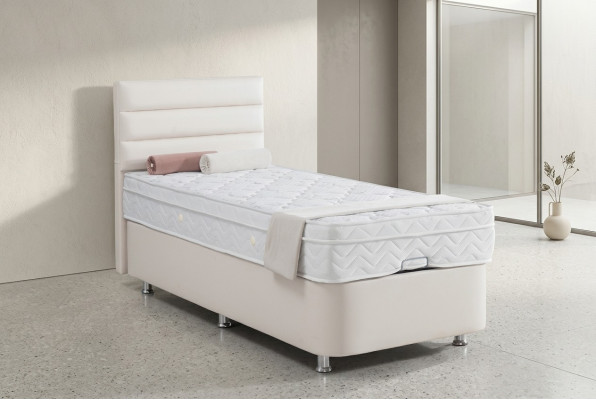 Bett beige Eenzelbett Metall Modern Schlofzëmmer Better Miwwelen 120x200