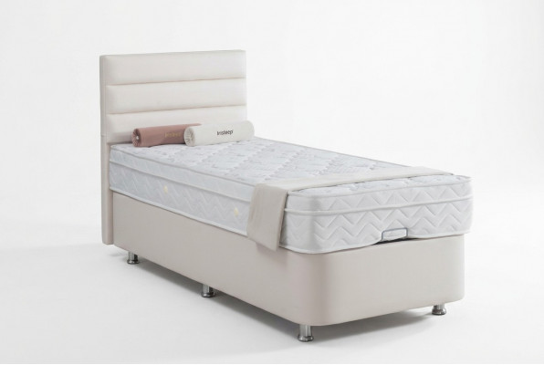 Bett beige Eenzelbett Metall Modern Schlofzëmmer Better Miwwelen 120x200