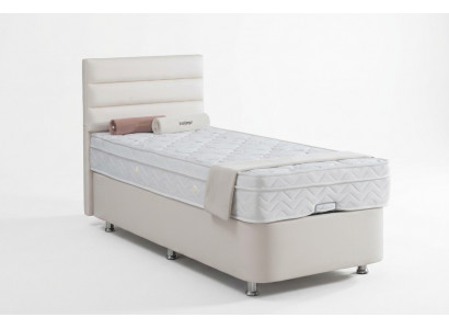Bett beige Eenzelbett Metall Modern Schlofzëmmer Better Miwwelen 120x200