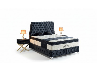 Schlofzëmmer Set Schwaarz Bett Nuetsdësch Chesterfield Better Miwwelen Samt 3 Deeler.