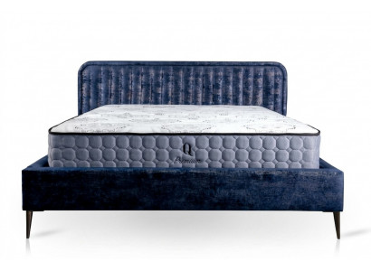 Bett Blo Duebelbett Schlofkummer Holz Miwwelen Design Eleganten Polster Stoff Neit
