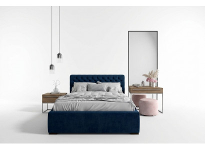Bett Blo Modern Design Stoff Polster Schlofzëmmer Duebelbett Holz Elegantes Neit