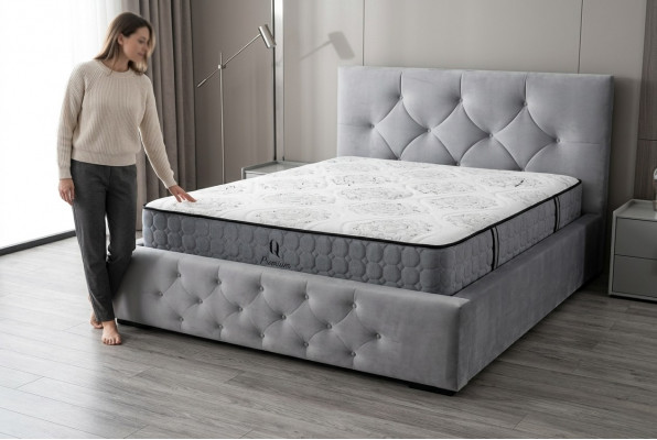 Bett Wäiss Modernen Design Stoff Polster Schlofkummer Duebelbett Holz Elegantes Nei