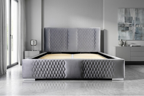 Bett Grau Duebelbett Modern Elegantes Bett Polster Stoff Schlofzëmmer Modern Neit