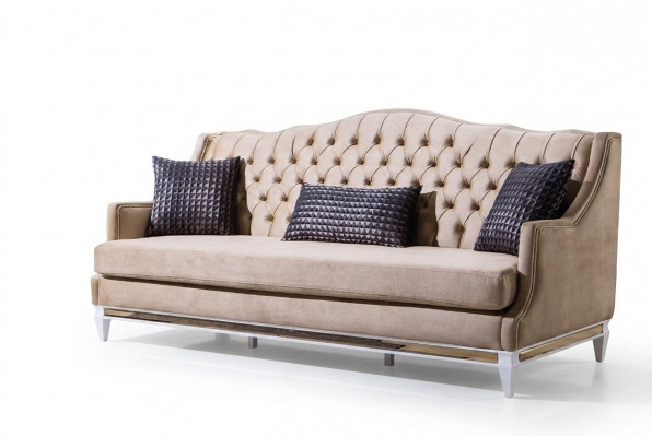 Beige Chesterfield Dräisëtzer Luxus Textilsofadesigner Stoffcanapéen
