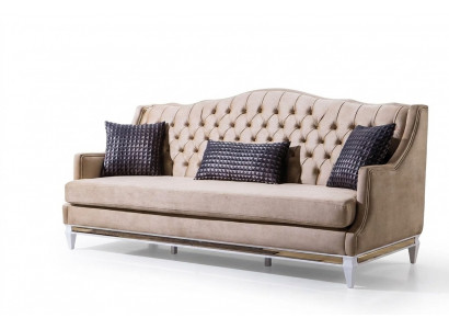 Beige Chesterfield Dräisëtzer Luxus Textilsofadesigner Stoffcanapéen