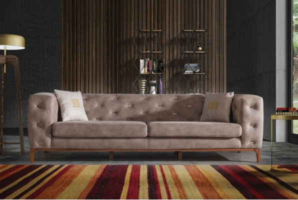 Canapé Canapé 3 Sëtz Polster Wunnzëmmer Canapé Designer Miwwelen Taupe Luxus