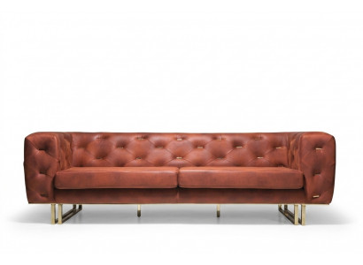 Chesterfield Textil Stoff Sofa Édlen Design Klassesch Miwwelen brong 3 Sëtzer