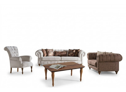 Wäiss-Brong Chesterfield Sëtzgrupp Designer Sofas Luxus Garnitur 3+2+1