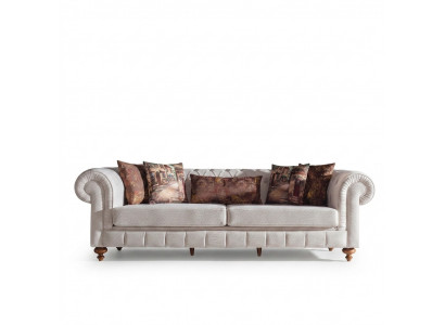 Sofaen Stoff Modern Sofa 3-Sëtz Dräisëtzer Canapéën Design Canapé Polster Beige.