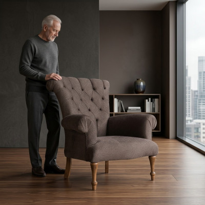 Chesterfield Canapé Sofa Relax Stoff Lounge Luxus Polster Fotell Design Braun