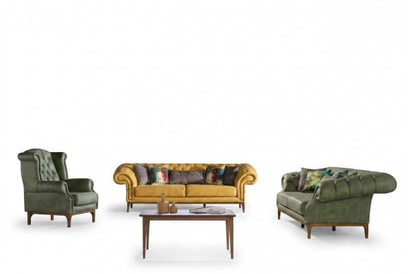 Gréng-Giel Polstergarnitur Designer Drësëtzeger Luxus Sessel 3+3+1 Set
