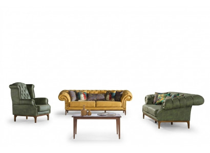 Gréng-Giel Polstergarnitur Designer Drësëtzeger Luxus Sessel 3+3+1 Set