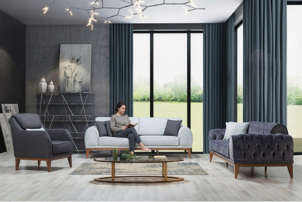 Modern Sofa Garnitur Designer Dräisëtzer Eenzëtzer Luxus 3-er Sesselen
