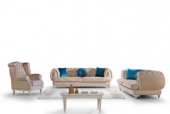 Beige Sofagarnitur 3+2+1 Sëtzer Luxus Polster Couchen Stilvoll Miwwelen