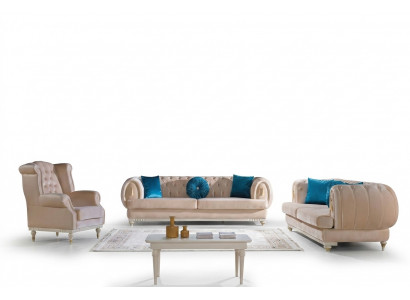 Beige Sofagarnitur 3+2+1 Sëtzer Luxus Polster Couchen Stilvoll Miwwelen