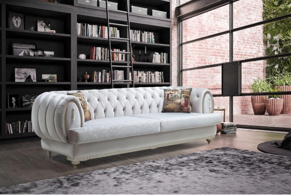 Wäissen Chesterfield Dräisëtzer Modern Sofa Stilvoll Wunnzëmmer Couche