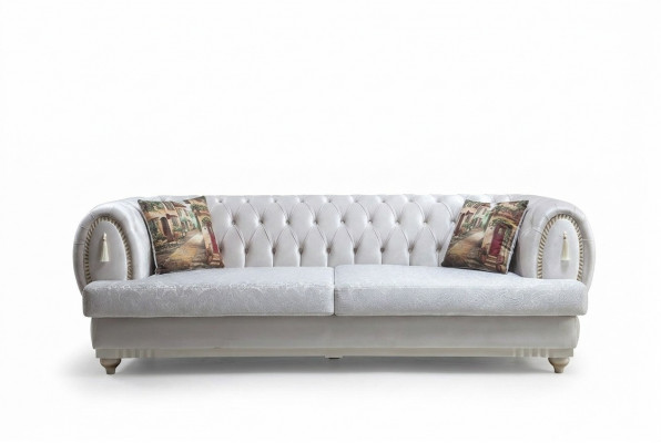 Wäissen Chesterfield Dräisëtzer Modern Sofa Stilvoll Wunnzëmmer Couche