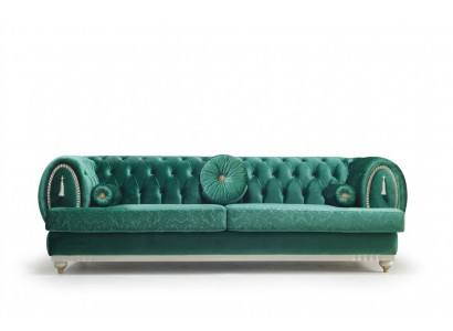 Moderne 3-sëtzer Sofa Gréng Sofa Luxuriéis Wunnzëmmerscouch Holzgestell