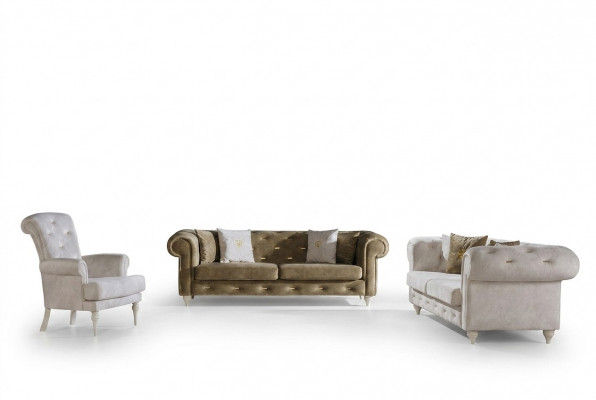 Stilvoll Wunnzëmmer Sofagarnitur Dräisëtzer 2-Sëtzer Luxus Fauteuil Canapé