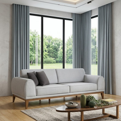 Grau Luxus Sofa Designer 3-Sëtzer Couch Wunnzëmmer 3-Sëtzer Lieder-Sofaen
