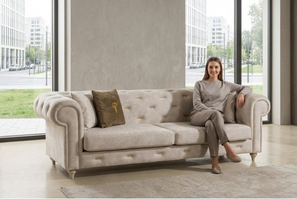 Wäissen 2-Sëtzer Designer Chesterfield Sofa Luxus Wunnzëmmer 2-er Couch.