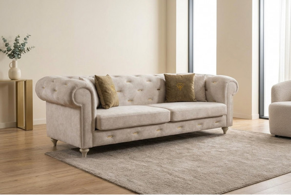 Wäissen 2-Sëtzer Designer Chesterfield Sofa Luxus Wunnzëmmer 2-er Couch.