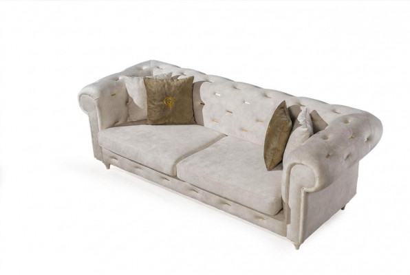 Wäissen 2-Sëtzer Designer Chesterfield Sofa Luxus Wunnzëmmer 2-er Couch.