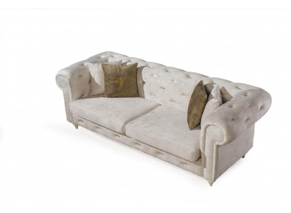 Wäissen 2-Sëtzer Designer Chesterfield Sofa Luxus Wunnzëmmer 2-er Couch.
