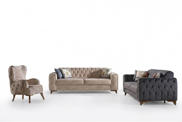 Chesterfield Sofagarnitur Couch Set Polster Miwwel Set 3+3+1 Couchen Sëtzgrupp